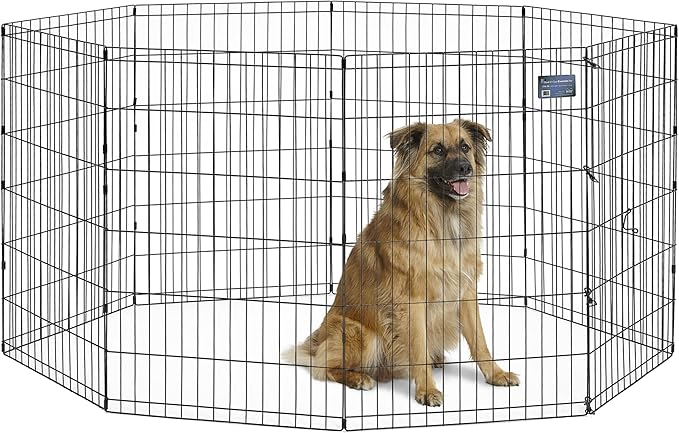 MidWest Homes for Pets Folding Metal Dog Exercise Pen, Indoor/Outdoor Playpen with No Door, Provides 16 Sq Feet of Play Space, 36-Inches Tall, Black E-Coated