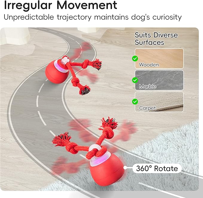Potaroma Interactive Dog Ball Toys Touch Activated, Rechargeable, Squeaky Dog Toy, Moving Ball for Pup with Rope for Medium Small Dogs Puppy Dark Red