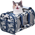 Soft-Sided Kennel Pet Carrier for Small Dogs, Cats, Puppy, Airline Approved Cat Carriers Dog Carrier Collapsible, Travel Handbag & Car Seat (Blue White Floral, 19" L x 11" W x 11" H)