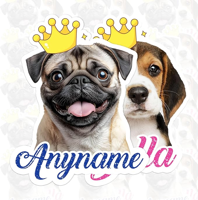 Custom Pet Name Sticker Personalized Text Face Photo Crown King Queen Animal Lovers Decal Waterproof Die Cut Vinyl & Transparent DTF Decal for Laptop Helmet Car Cup Phone Tablet for Male Female