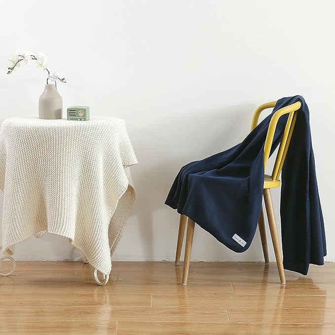 Fleece Throw Blankets Bulk Fleece Blankets Solid Wholesale Lightweight Warm Soft for Pet Bed Sofa Couch Office Wedding Gifts Travel Seasons (Navy, Pack of 6-50x60 Inches)