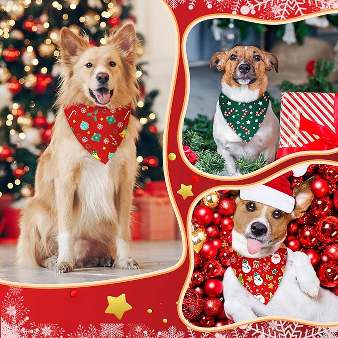 200 Pcs Dog Bandanas Bulk, Red & Green Triangle Dog Kerchiefs for Small Medium Large Dogs, Reusable Pet Scarves for Groomers, Pet Shops, Parties & Photo Props, 25 Styles
