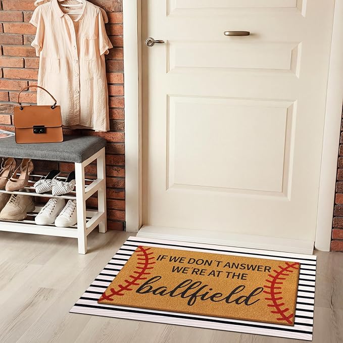 Tinideya 2 Pcs Baseball Door Mat Ballfield Welcome Non Slip Coir Mats Ballfield Theme Floor Layering Doormats Seasonal for Front Porch Entryway Decor(Baseball Theme)