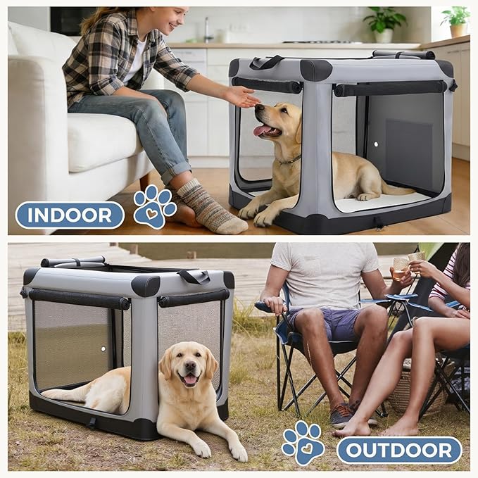 DUMOS Dog Crate 24 Inch Travel Cat Pet Carrier for Small Dog, Portable Foldable Soft Pet Airline Approved Crate with Storage Bag & Washable Pad for Indoor Outdoor Dog Kennel Carrier (S-30lbs, Grey)