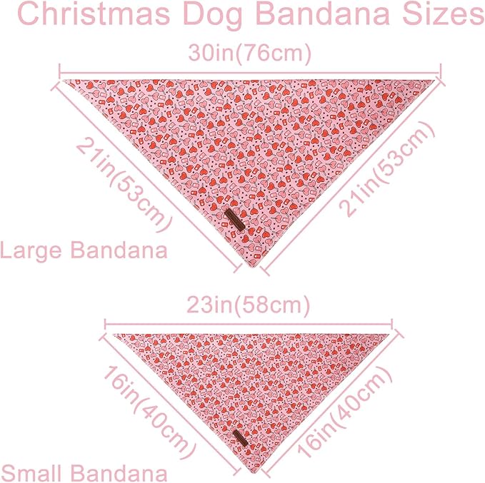Valentine Dog Bandana - Pink Heart Triangle Bid Scarf for Small/Medium Dogs, Cats; Cotton Kerchief for Girl/Boy Pets, Red, Cute Adorable Puppy Bandana