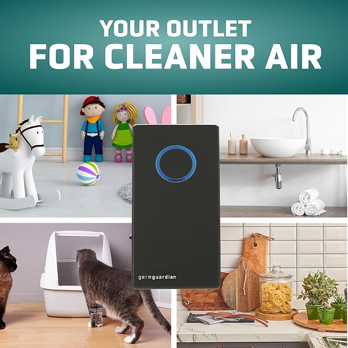 Germ Guardian GG1100B 7” Pluggable Small Air Purifier, Small Room Wall Air Sanitizer, Freshens, UV-C Light Kills Germs, Reduces Odors From Pets, Cooking, Mold, 1-Yr Wty (Black) (Pack of 6)
