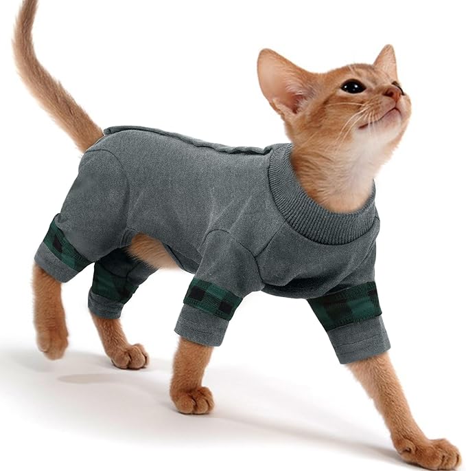 PUMYPOREITY Easy-On Cat Shirt, Soft Stretchy Cat Sweater with Back Snap for Easy Wear, Breathable Recovery Suit for Surgery Recovery, Lightweight Pajamas for All-Day Wear, M, Grey