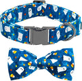 Halloween Dog Collar, Ghost Print Adjustable Pet Collar Blue Cute Cotton Soft Collars with Bow Tie Fall Metal Buckle Holiday Puppy Collars Boy&Girl Gift for X-Small Dogs