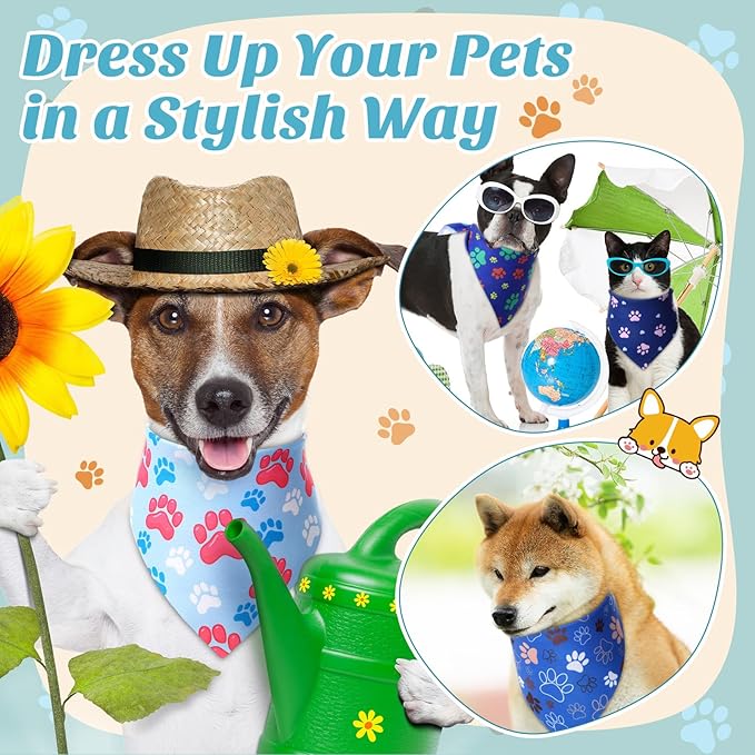 50 Pcs Blue Paw Print Dog Bandanas Bulk Animal Footprint Bandanas for Dogs Triangle Kerchief Bib Scarf Set for Pet Winter Costume Photo Props Daily Accessories Pet Shops (31.5 x 21.7 x 21.7)