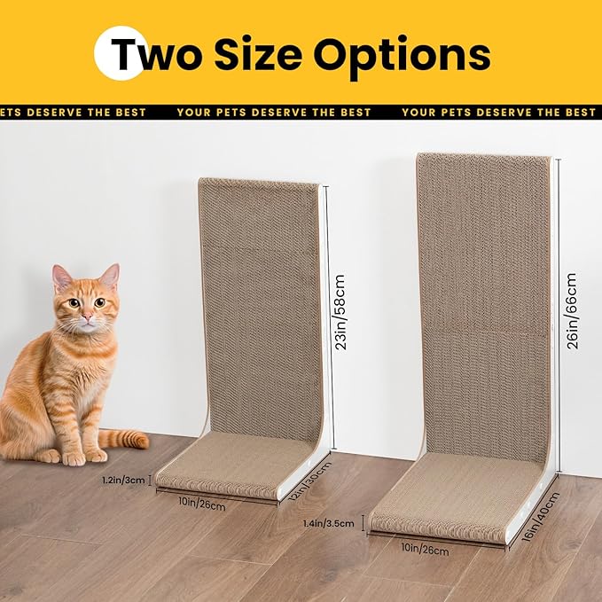 Cardboard Cat Scratcher,26 Inch L Shape Scratch Pad Wall Mounted,Vertical Scratching Board, Durable Cardboard to Protect Furniture for Indoor Cats,White Junbo