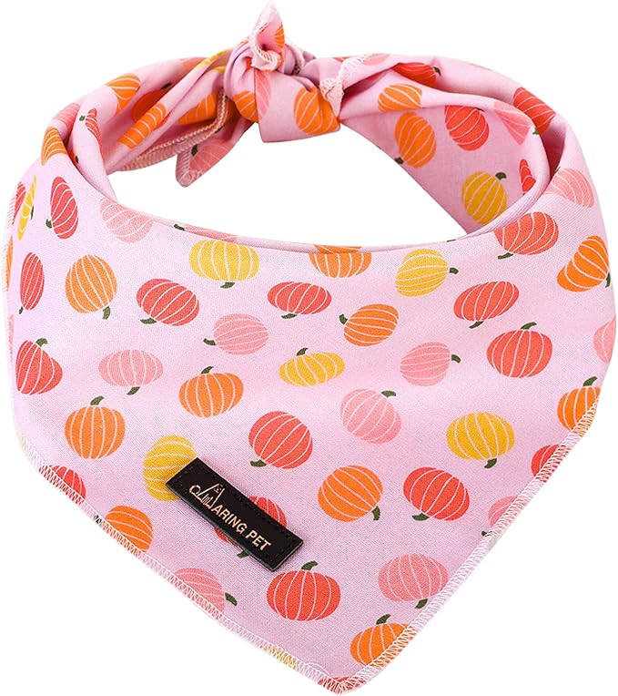 ARING PET Halloween Dog Bandanas, Cotton Pink Pumpkin Pet Bandanas Cute Triangle Bibs Scarf for Small Medium Large Boy Girl Dogs and Cats-L