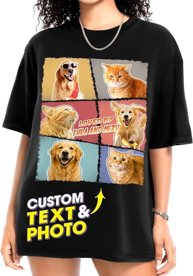 H-DEWALL Custom Shirts Custom Bootleg Rap Shirt for Him Custom Face Shirt with Photo Pet Custom Tees Gift for Dog Cat Lover