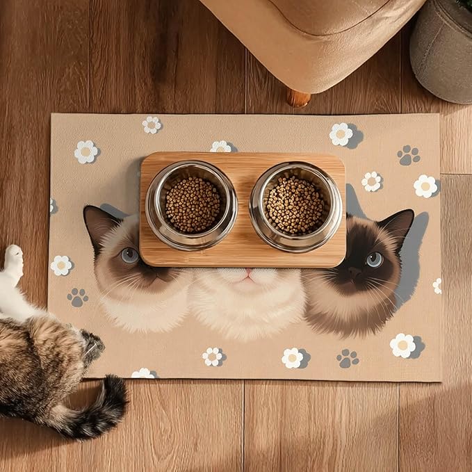 Cat Feedings Mats 20x12 inch Cute Cat Print Pet Bowl Placemat Non Slip Mat for Cats Food and Water Indoor Cats Feeding Station Pet Meal Mat for Small Pets Kitchen Floor Use