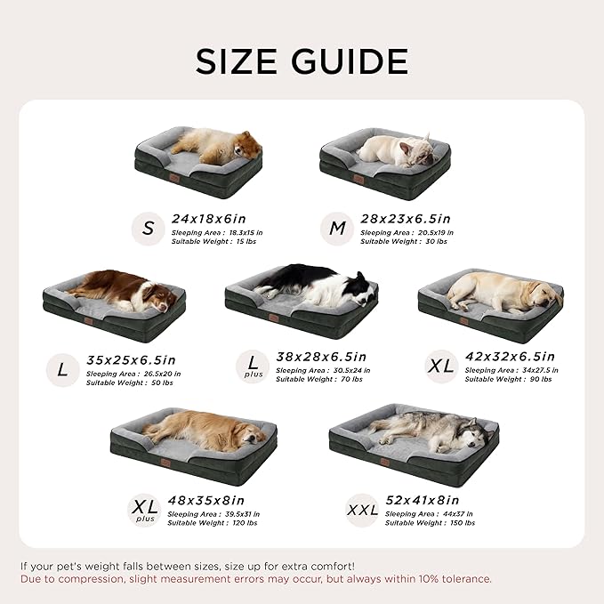 Bedsure XXL Orthopedic Dog Bed for Extra Large Dogs - Waterproof Giant Dog Cat Bed, Comfort Dogs Couch Sofa with Washable Removable Cover, Pet Bed with Nonskid Bottom, Boreal Canopy Green, 52"