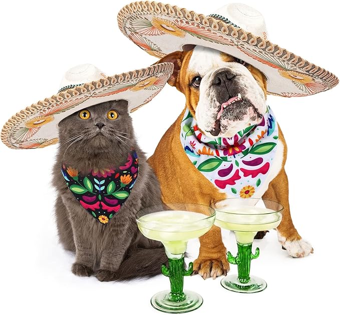 Whaline Mexican Dog Bandana Floral Dog Bandana Cinco De Mayo Fiesta Pet Scarf Double-Sided Adjustable White Black Flower Pet Neckerchief for Small Medium Large Cat Dog Carnival Accessories, 2 Pack