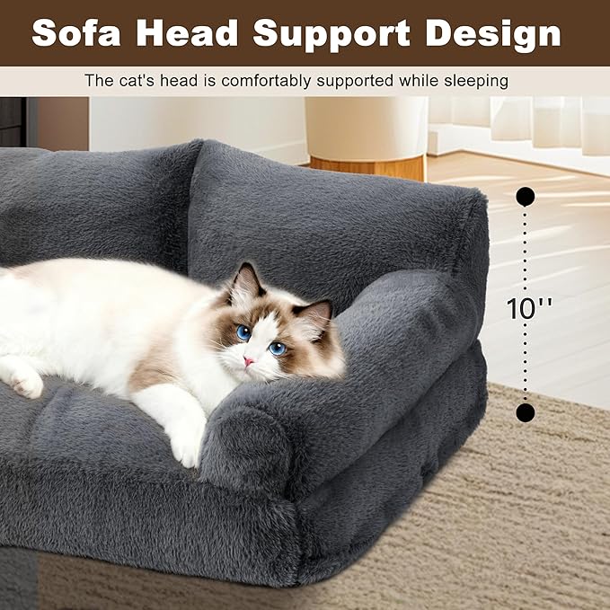 Cat Beds for Indoor Cats, Cat Couch Bed, Cute Cats Sofas for Pets, Small Dog Sofas & Chairs with Removable Washable Cover, Plush Soft Pet Furniture for 10lbs Small Dogs & Cats(Dark Grey)