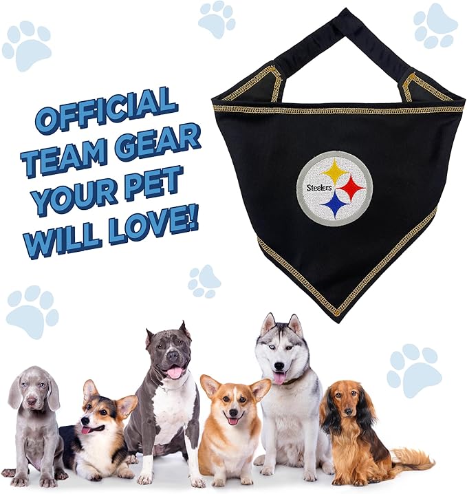 NFL Pittsburgh Steelers TIE Bandana, Large/X-Large. Dog Bandana Scarf Bib for Pet Cat Dog. The Ultimate Game-Day, Party Bandana