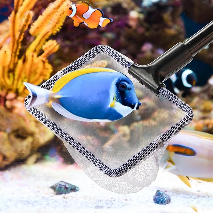 TOPZEA Aquarium Cleaning Tool Kit, 5 in 1 Fish Tank Cleaner Tools Set Including Algae Scraper, Fish Net, Cleaning Sponge, Plant Fork, Gravel Rake, with 19 Inch Long Handle