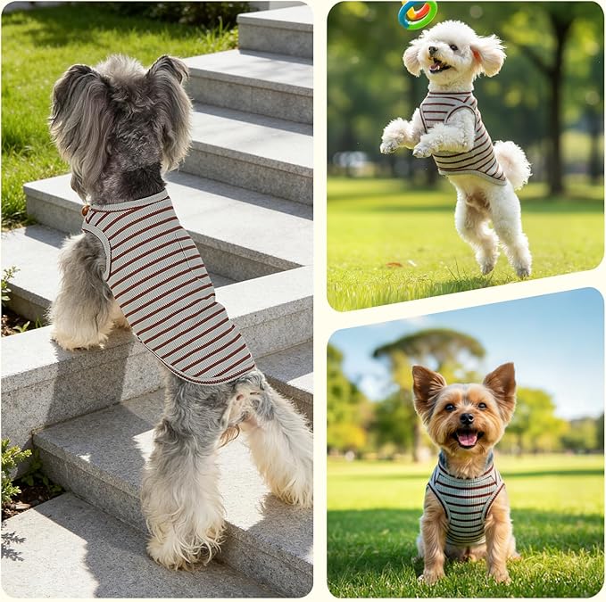 Dog Clothes, Stripe Dogs Shirts for Small & Medium Breeds, Pet Tank Top, Breathable Waffle Fabric Puppy Outfit, Shirt for Chihuahua, Yorkie, Dachshund, Corgi (4Pack, Medium)