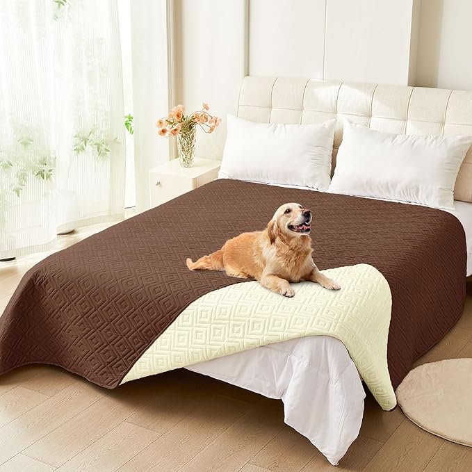 hyha Waterproof Dog Blanket, Soft Dog Bed Cover Pet Blankets, Waterproof Sofa Couch Cover for Dogs Washable, Reversible Pet Couch Covers for Sofa Furniture (68x82 Inch, Brown/Beige)