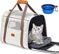 Morpilot Cat Carrier - Soft Sided Cat Carrier Large for Big Medium Cats and Puppy up to 18lbs, Pet Carrier with Safety Zippers, Foldable Bowl, Airline Approved Large Dog Carrier - Beige