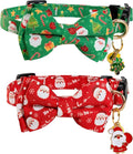 Christmas Cat Collar with Cute Bow Tie Bell 2Pack Red Green Santa Claus Breakaway Collar for Male Female Soft Christmas Kitty Kitten Cute Cat Collars Ideal for Girl Cats Boy Male Cats