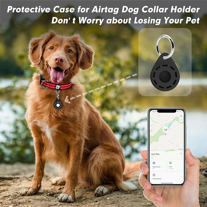 azuza Reflective Dog Collar with Airtag Holder, Soft Neoprene Padded Pet Collar with ID Tag Ring, Adjustable for Medium Dogs,Red,M