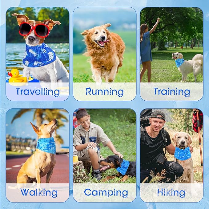 Talltalk 5 Pieces Dog Cooling Bandanas Neck Wraps Ice Scarf Pet Dog Cooling Collar Hunting Training Hiking Camping Accessories for Summer(L)