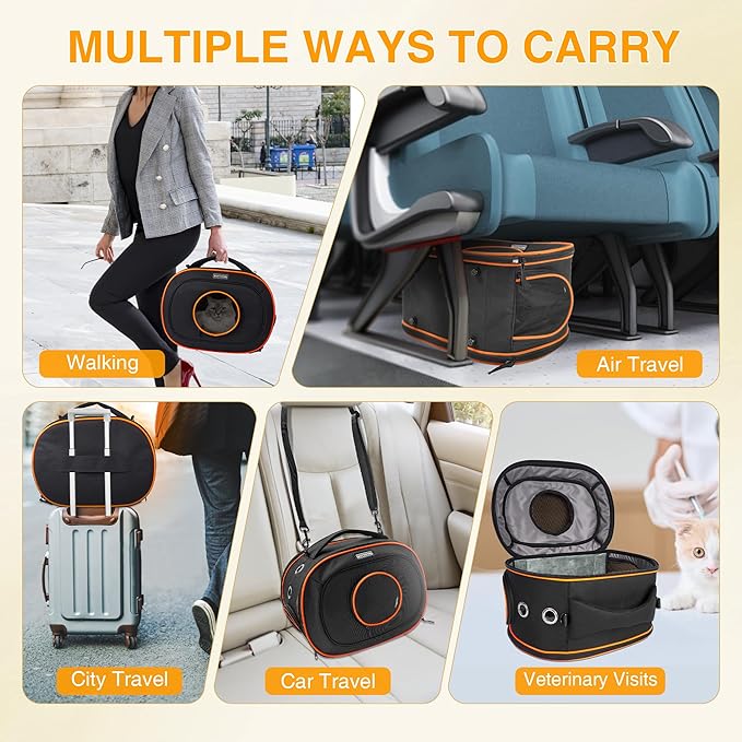 Airline Approved Cat Carrier 17" x 12.5" x 9", Fully Removable with Thick Double-Sided Padding, Breathable & Portable for Cats, Rabbits, Hamsters Under 12 lbs