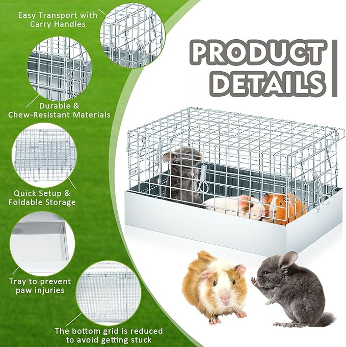 14 x 8 x 8 Inch 1 Hole Folding Guinea Pig Carrier Chinchilla Carrier Portable Hamster Travel Cage with Tray Handle for Rabbit Chick Bird Small Animal Transport Temporary Housing Pet Habitat