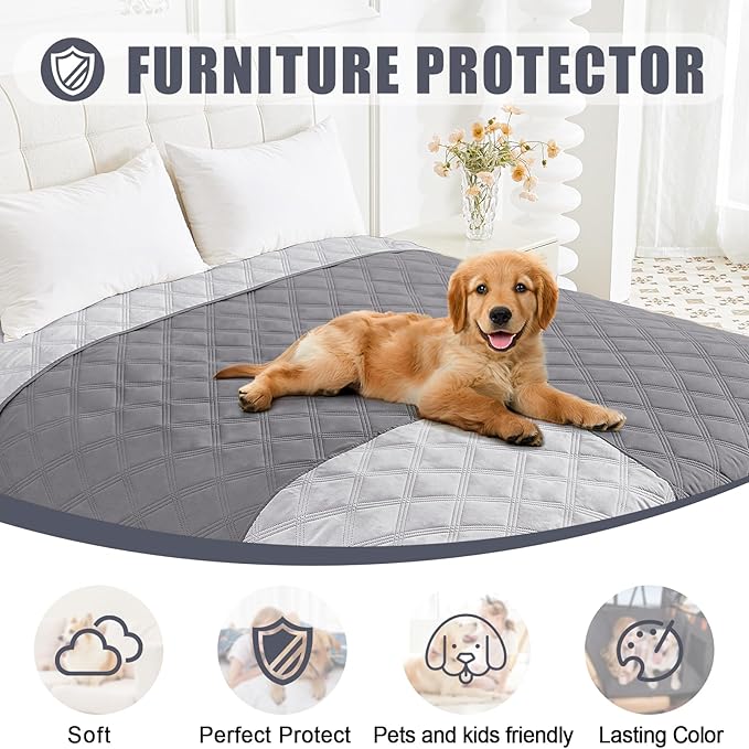 Smiry Waterproof Dog Bed Cover Blanket 82x82, Soft Reversible Pet Blanket, Washable Leakproof Cats Dogs Couch Cover for Sofa, Couch, Furniture, Grey/Light Grey