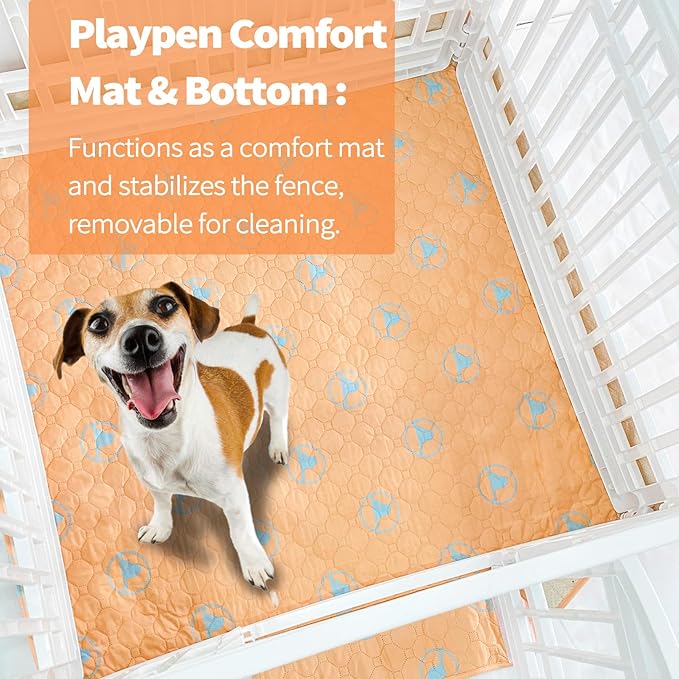 PJYuCien Dog Playpen Bottom Pad Fits for 36 Inch 4 Panels Exercise Pet Pen, Using as a Fence Stabilization and Puppy Pen Mat, Hoop and Loop Design, Orange (Playpen Not Included)