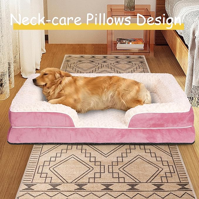 Orthopedic Dog Bed for Large Medium Sized, Washable Memory Foam Large Dog Bed, Durable Medium Pet Sofa with Removable Cover, Washable Waterproof Pet Couch Beds(Pink, XL)