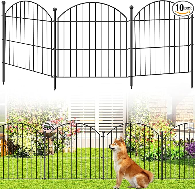 Decorative Garden Fence 24in (H) x20ft (L), 10 Pack No Dig Fence Animal Barrier for Dog, Arched Flower Bed Edging, Wire Border Panel Fencing for Yard Patio Outdoor Decor