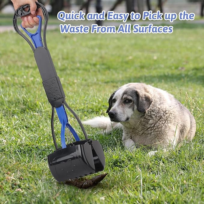 PPOGOO Non-Breakable Pooper Scooper for Dogs and Cats with Long Handle High Strength Material and Durable Spring for Easy Grass and Gravel Pick Up