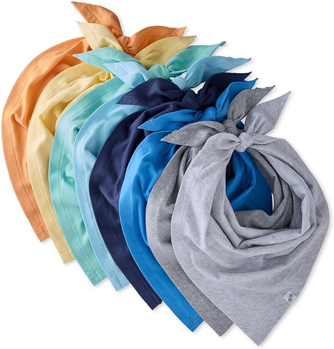Bandit - The PET Bandana, 8 Pack 100% Organic Cotton Pet Bandanas Clothes for Small, Medium, Large Dogs, Rainbow Blue, X-Small/Small