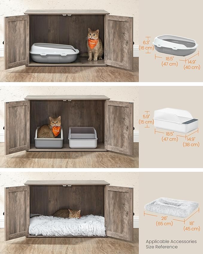 Feandrea Cat Litter Box Enclosure, Litter Box Furniture Hidden, Indoor Cat House, End Table, 27.6 x 19.7 x 19.7 Inches, Heather Greige UPCL022K01