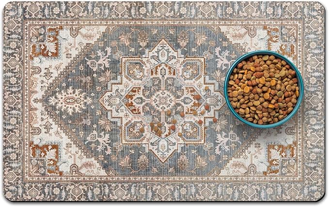 Dog Food Mats for Floors, Absorbent and Quick-Drying Pet Cat Food Mat,Anti-Fouling and Easy-to-Clean Pet Feeding Mat,Dog Bowl Mat for Messy Drinking Water Bowls.17 x32, Bohemia Style