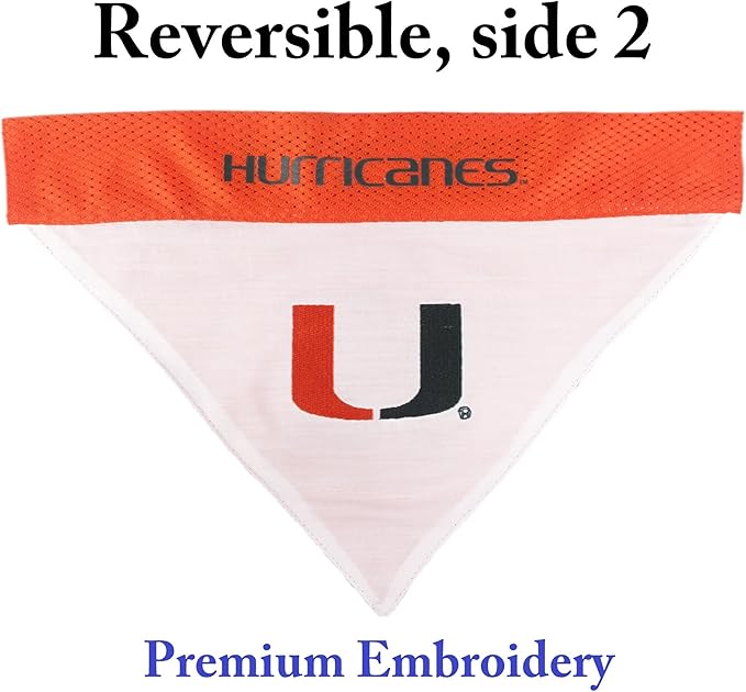 Pets First Collegiate Pet Accessories, Reversible Bandana, Miami Hurricanes, Large/X-Large