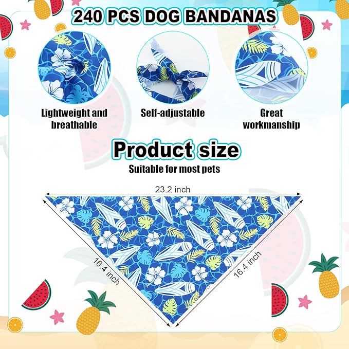 Aliceset 180 Pcs Summer Pet Dog Bandana Bulk Fruit Bandanas for Dogs Adjustable Washable Tropical Pet Triangle Scarf Dog Kerchief Bibs for Small Medium Large Dog Cat Holiday Costume Accessories