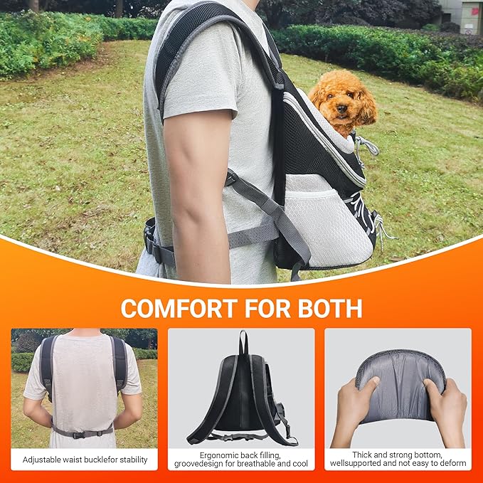 Dog Carrier Backpack for Small Dogs｜Pet Travel Shoulders Bag - Puppy Holder for Chest-Front Dog Baby Carring Ventilated for Hiking & Camping, Black Grey, M