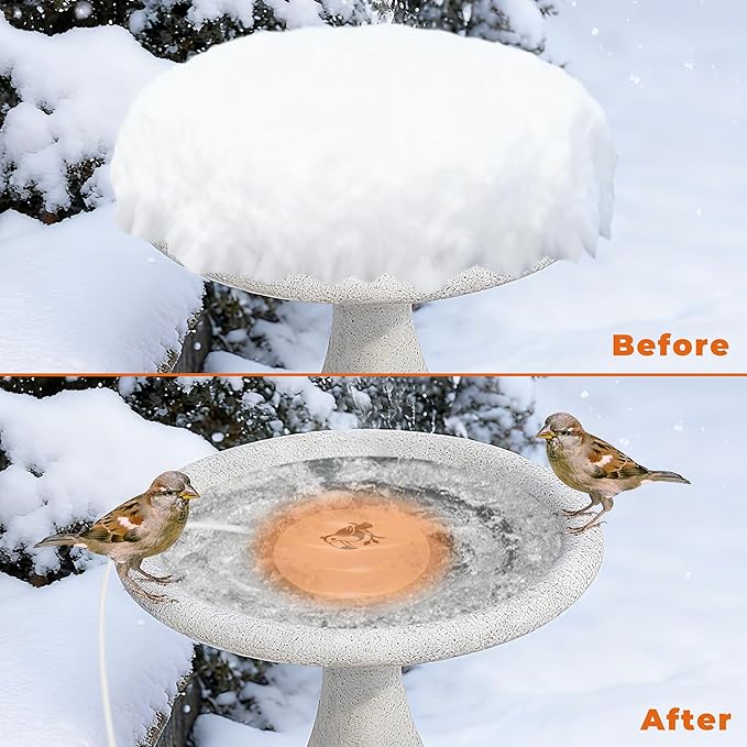 Bird Bath Heater | Pond De-icer, Safety Thermostatically Controlled with Auto Shut-Off, Cast Aluminum Submersible Outdoor Water Heater for Birdbaths, Chicken and Small Animals, 3.6ft Power Cord, 70W