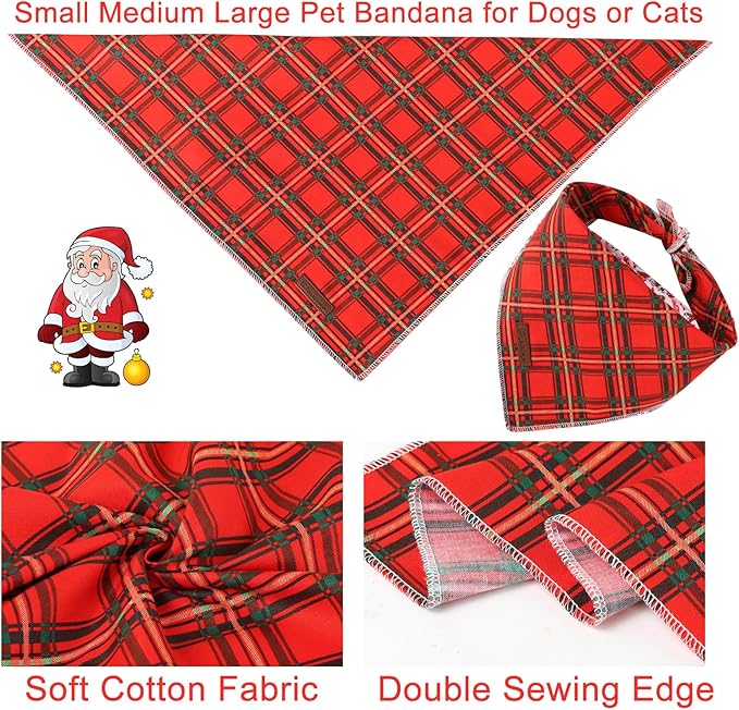 Christmas Dog Bandana, Christmas Red Plaid Man Triangle Bid Scarf for Girl Boy Dog, Cotton Pet Kerchief, Adjustable Winter Puppy Bandana for Small Medium Large Dogs Cats