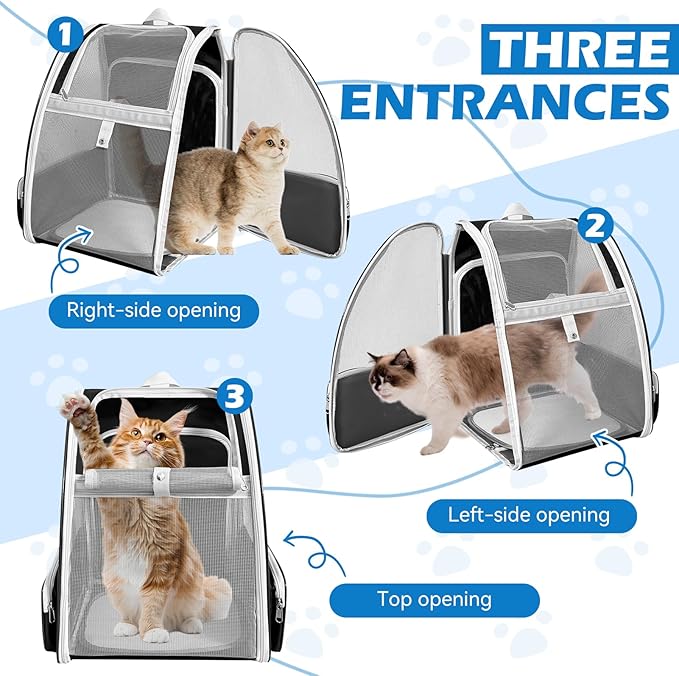 Cat Backpack Carrier,Expandable Pet Carrier Backpack for Cat and Small Dogs,for Hiking, Camping and Travelling Use,Collapsible Carrier with Breathable Mesh,Gray