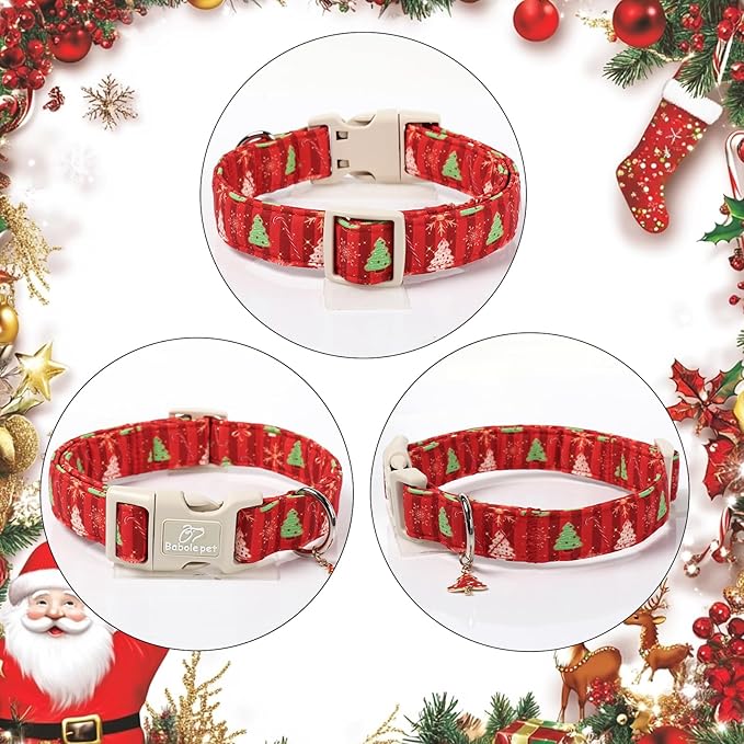 Christmas Dog Collar - Cute Red Christmas Tree Festive Puppy Collar with Safety Buckle, Soft Adjustable Holiday Dog Collars for Small Medium Large Dogs L