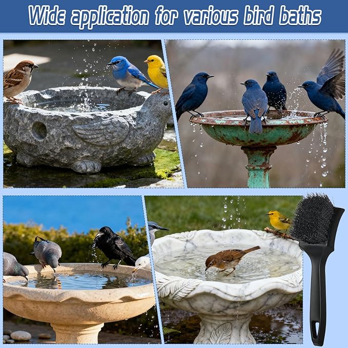 2 Pcs Bird Bath Brush Black Hard Bristle Cleaning Brush with Ergonomic Handle Utility Bird Bath Scrub for Bird Feeder Bath Accessories Fountain Outdoor Cleaning