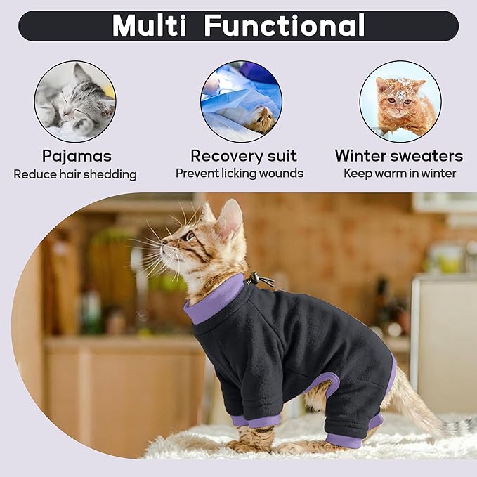 PUMYPOREITY Sticky Hair Cat Clothes, Prevent Hair Loss Cat Pajamas, Soft Cat Sweaters for Cats Only, Cat Hair Sticky Onesie, Cat Recovery Suit After Surgery, Black, XL