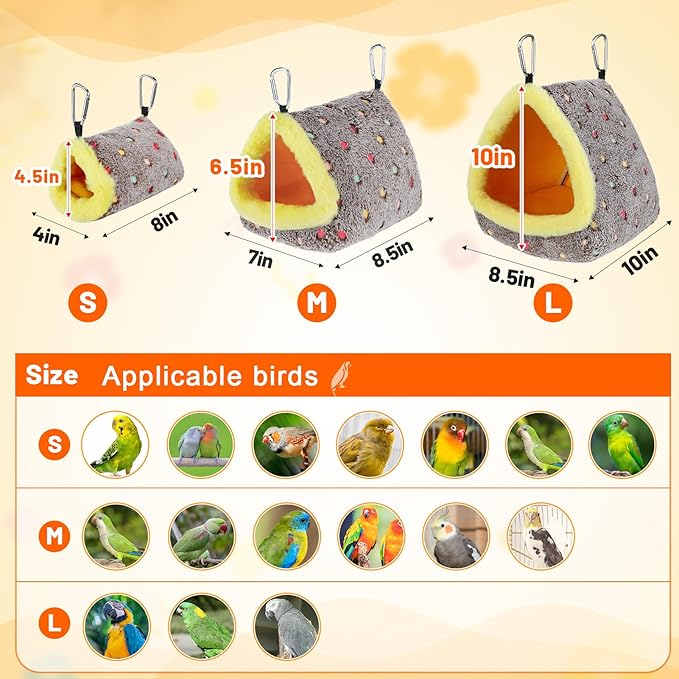 MEWTOGO Medium Winter Warm Bird Nest for Cage - Comfortable Birds Bed with Support Plate, Hanging Shed Hideaway Hammock Hut Gift for Macaws African Grey Amazon Parrots