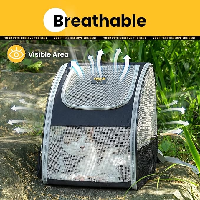 Cat Backpack Carrier for Small Dogs and Cats Fit Up to 15 Lbs,Small Dog Backpack, Foldable with 3-Side Mesh Windows, Pet Carrier for Travel & Hiking Friendly，Gray