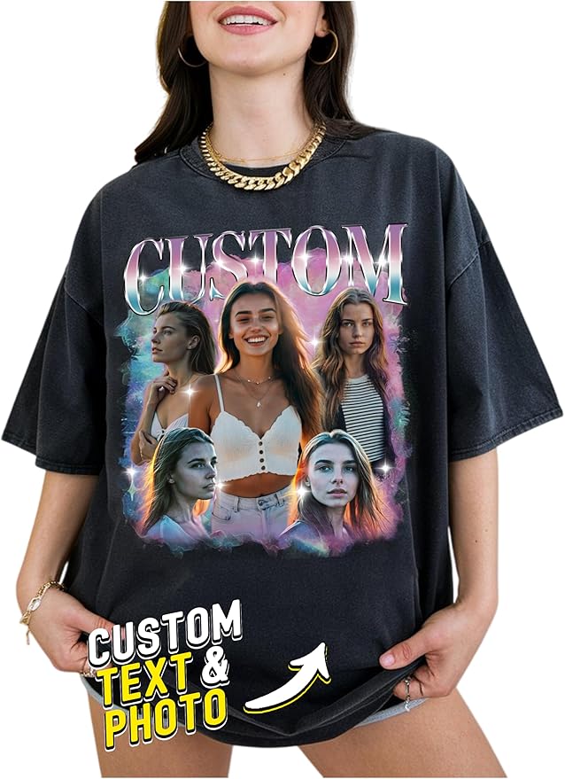 Custom Bootleg Rap Tee, Personalized Girlfriend Vintage Graphic T-Shirt, Photo Shirt, Valentine Birthday Gifts